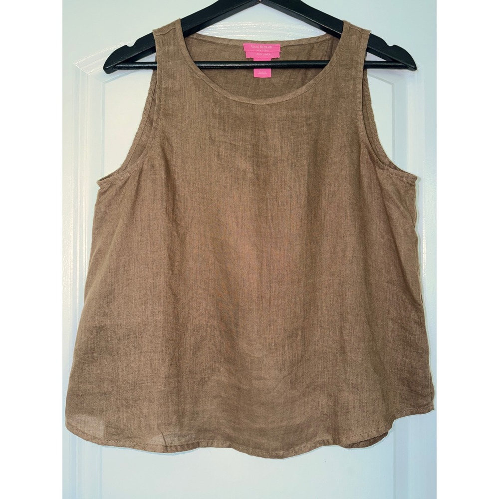 Isaac Mizrahi New York Brown 100% Linen Crossover Tulip Back Sleeveless Top S